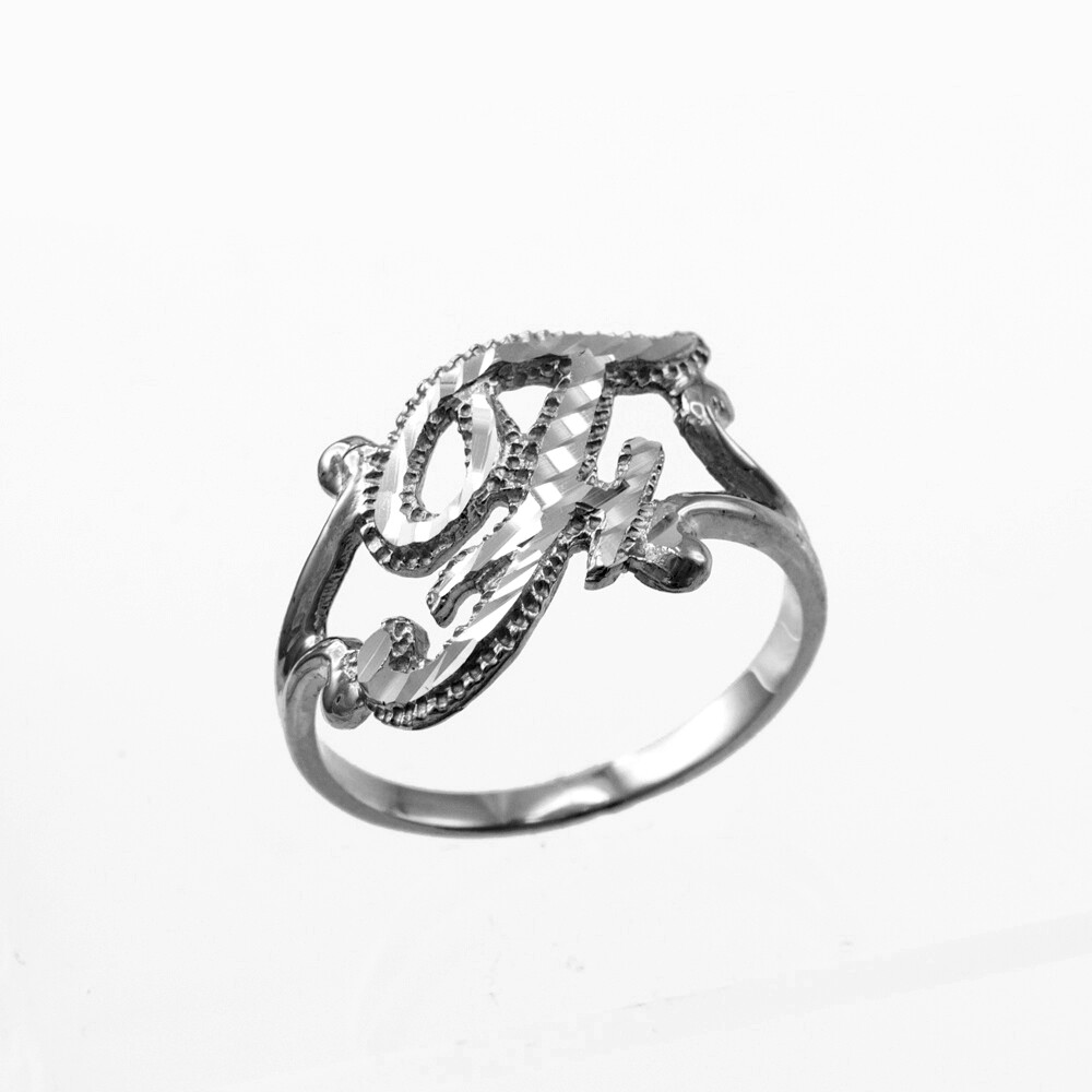 Elegant Sterling Silver Sparkle-Cut Cursive Letter Initial Script Ring for Women