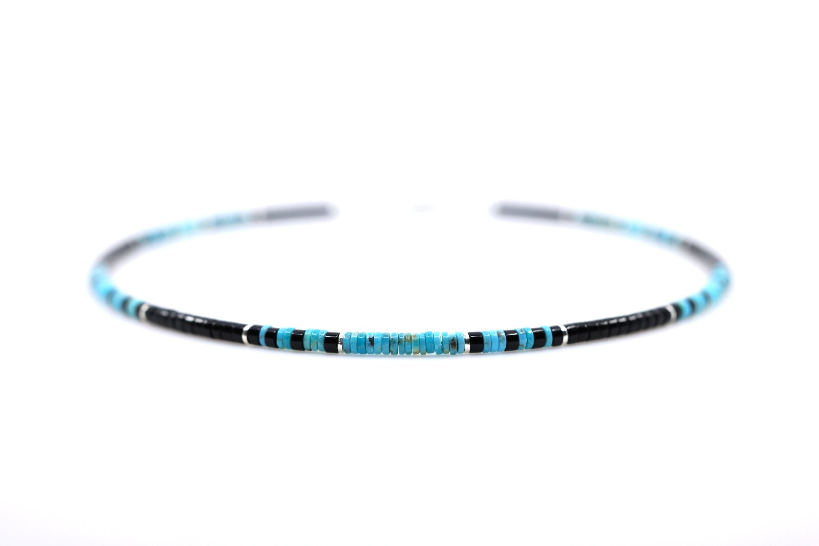 4mm Blue Turquoise Heishi Necklace Black Onyx Beaded Gemstone Choker Unisex