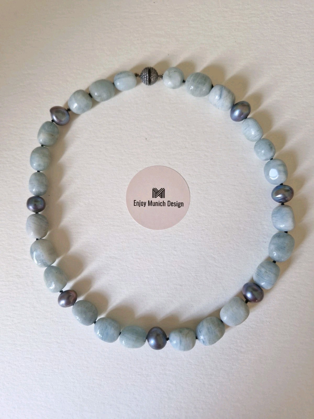 Aquamarine Nuggets Necklace With Dark Grey Beads Gorgeous