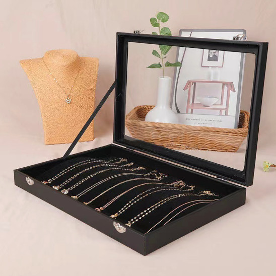 2x Necklace Pendant Long Chain Holder Stackable Jewelry Trays Dustproof Showcase