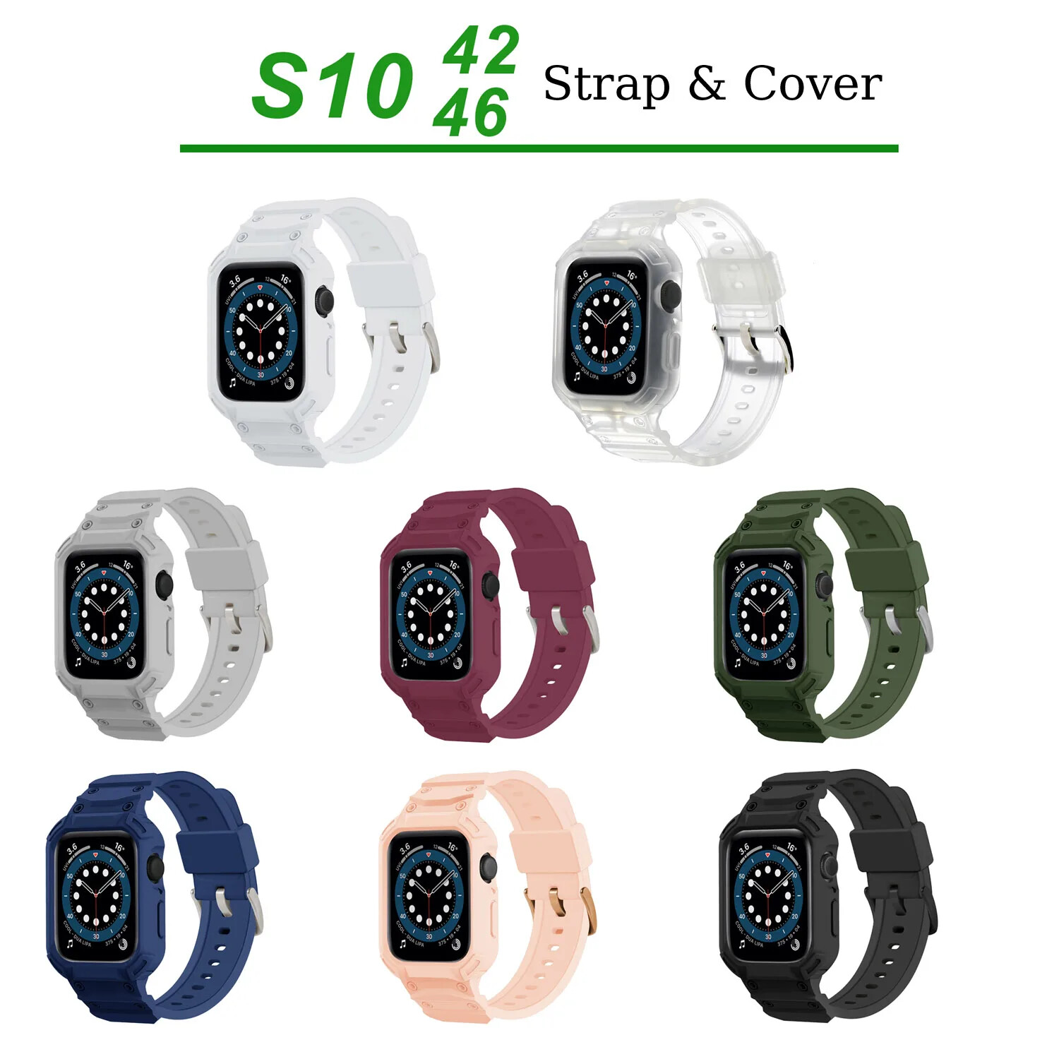 Protect TPU Rubber Case for Apple Watch Strap Series 10 42 46mm Watch Band Cover