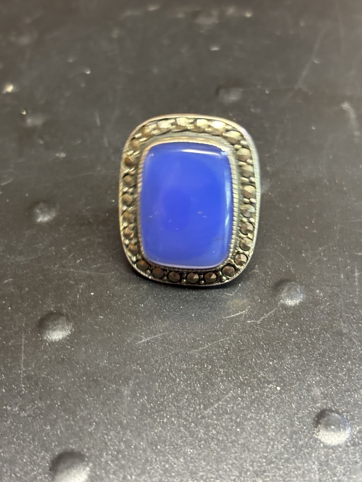 Vintage Sterling Silver Lapis Lazuli Marcasite Statement Ring Sz 3.75