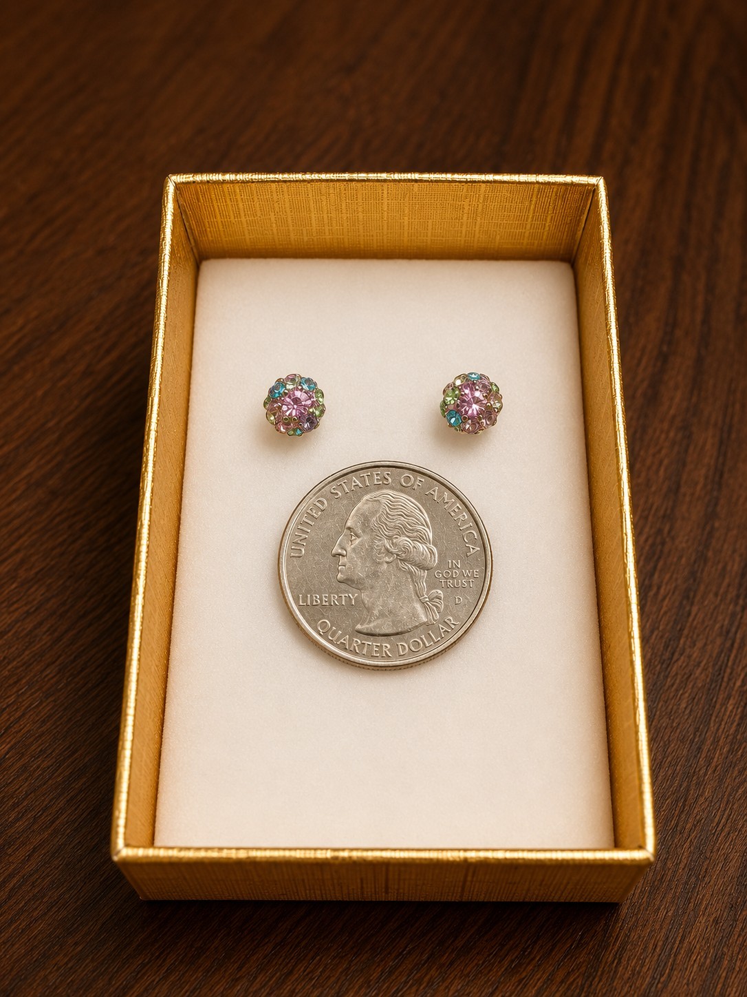925 Sterling Silver Stamped Pink AB Rhinestone Disco Ball Stud Earrings Sparkly
