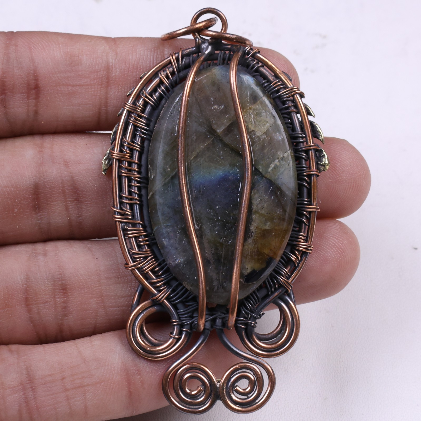Labradorite Copper Wire Wrap Pendant Gemstone Jewelry 6.6’cm
