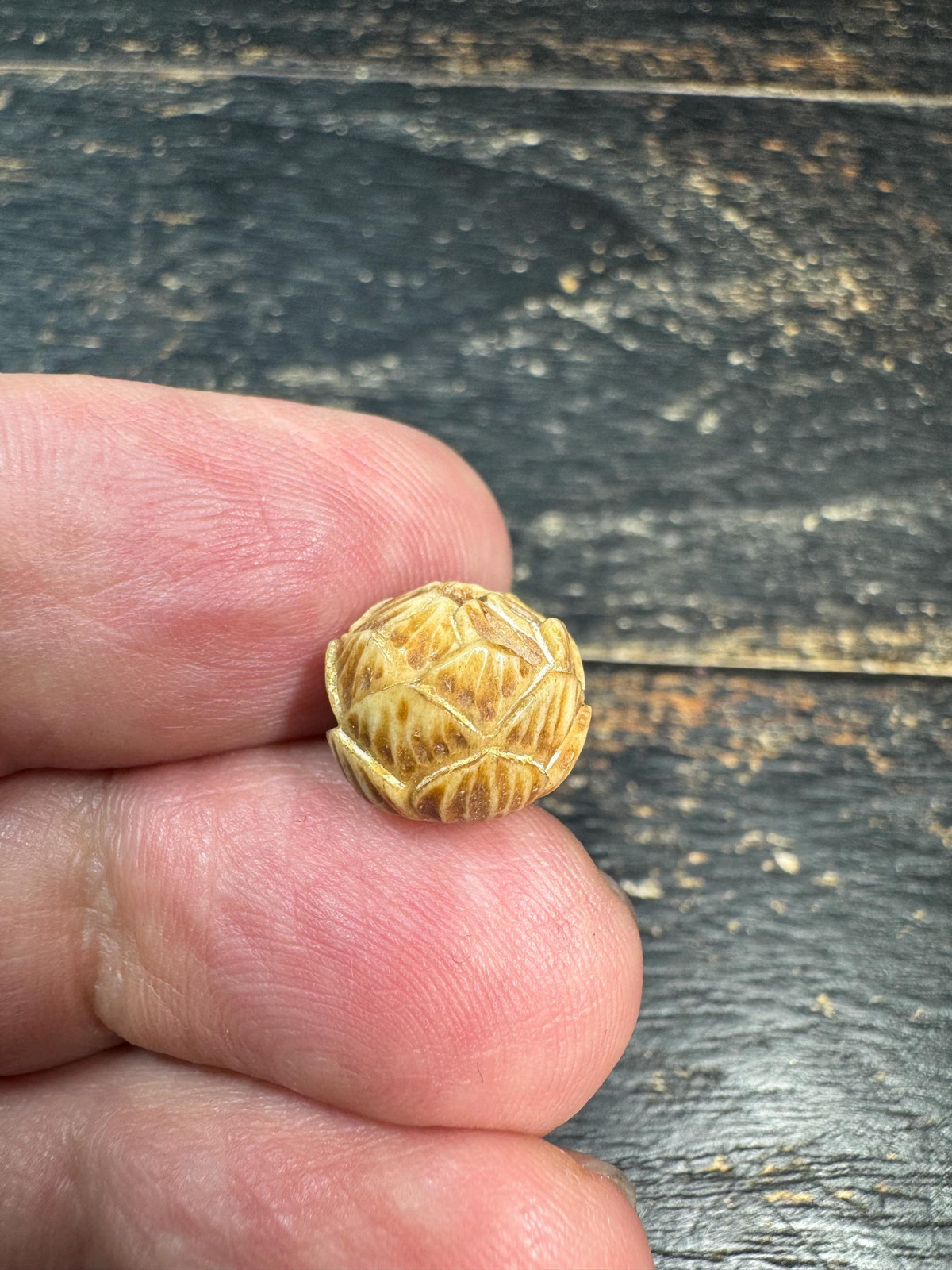 Hand-Carved Lotus Yak Bone Bead | Vintage Style Lotus Guru Bead | Himalayan Flo