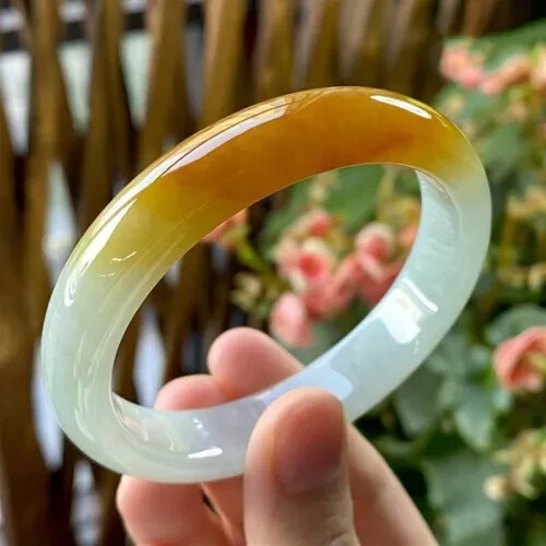 Certified Natural AA high Icy yellow Myanmar Jade jadeite bracelets bangle 58MM