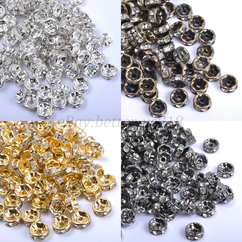 100Pcs Czech Crystal Rhinestone Silver Rondelle Spacer Bead 4MM 5MM 6MM 8MM 10MM