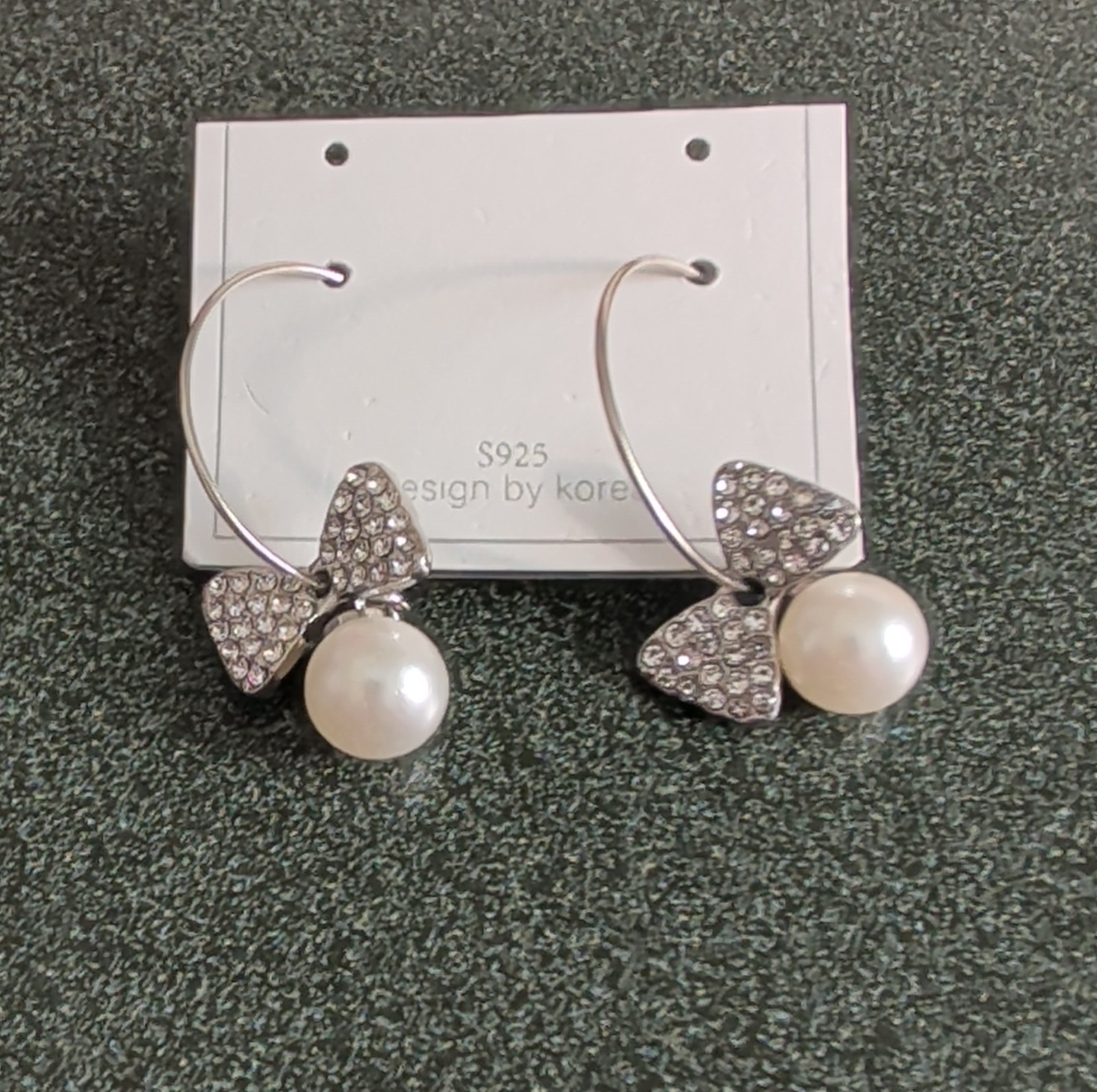 Design by Korea Sterling Silver Bow Faux Pearl Dangle Earrings