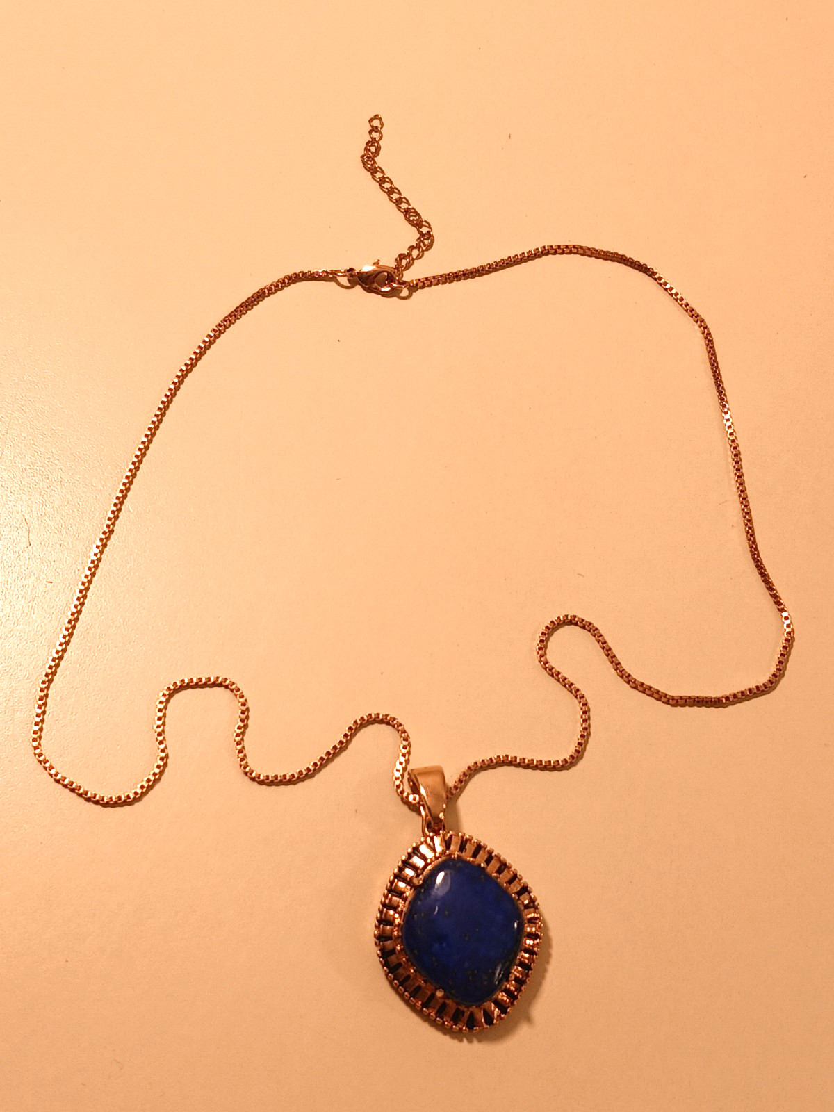 BBJ Bangkok Lapis Lazuli Necklace Rose Gold Plated 17.5″ Blue Gemstone Pendant