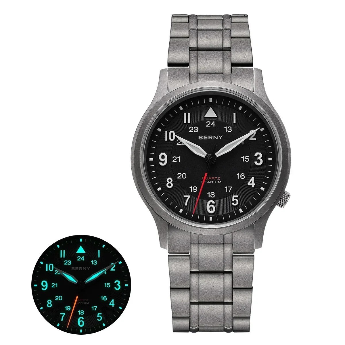 BERNY Titanium Men’s Quartz Watch Pilot VH31 Movement Super Luminous Sapphire