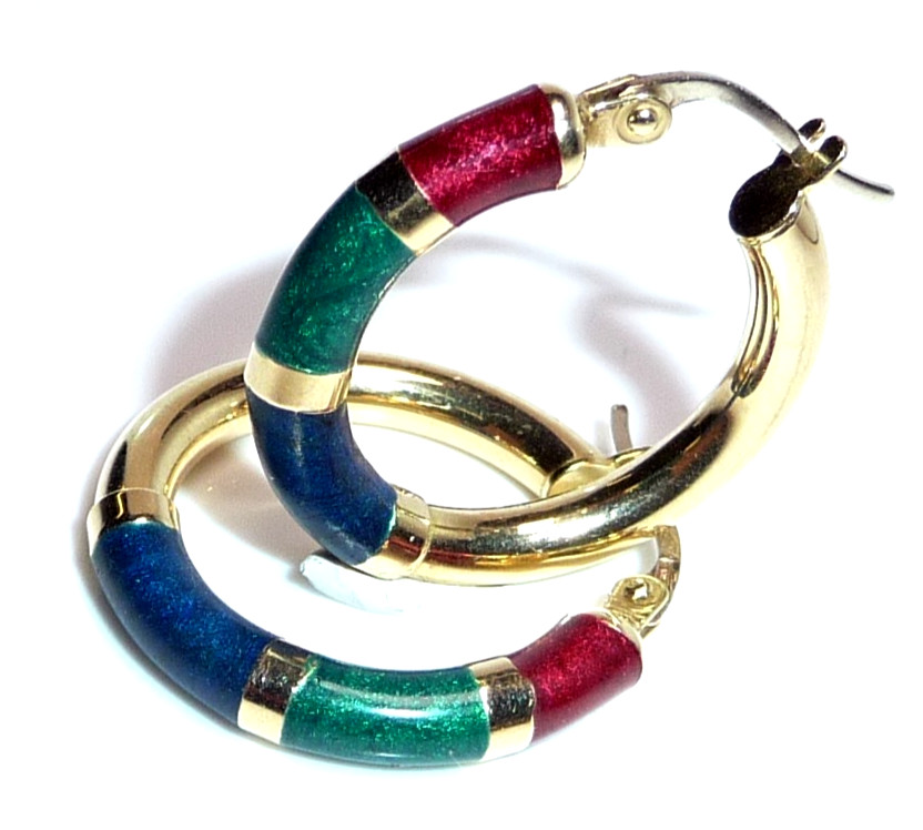 Earrings Hoop 750 Gold Colourful Enamel Italy Italy 21.8mm Diameter 3.1g