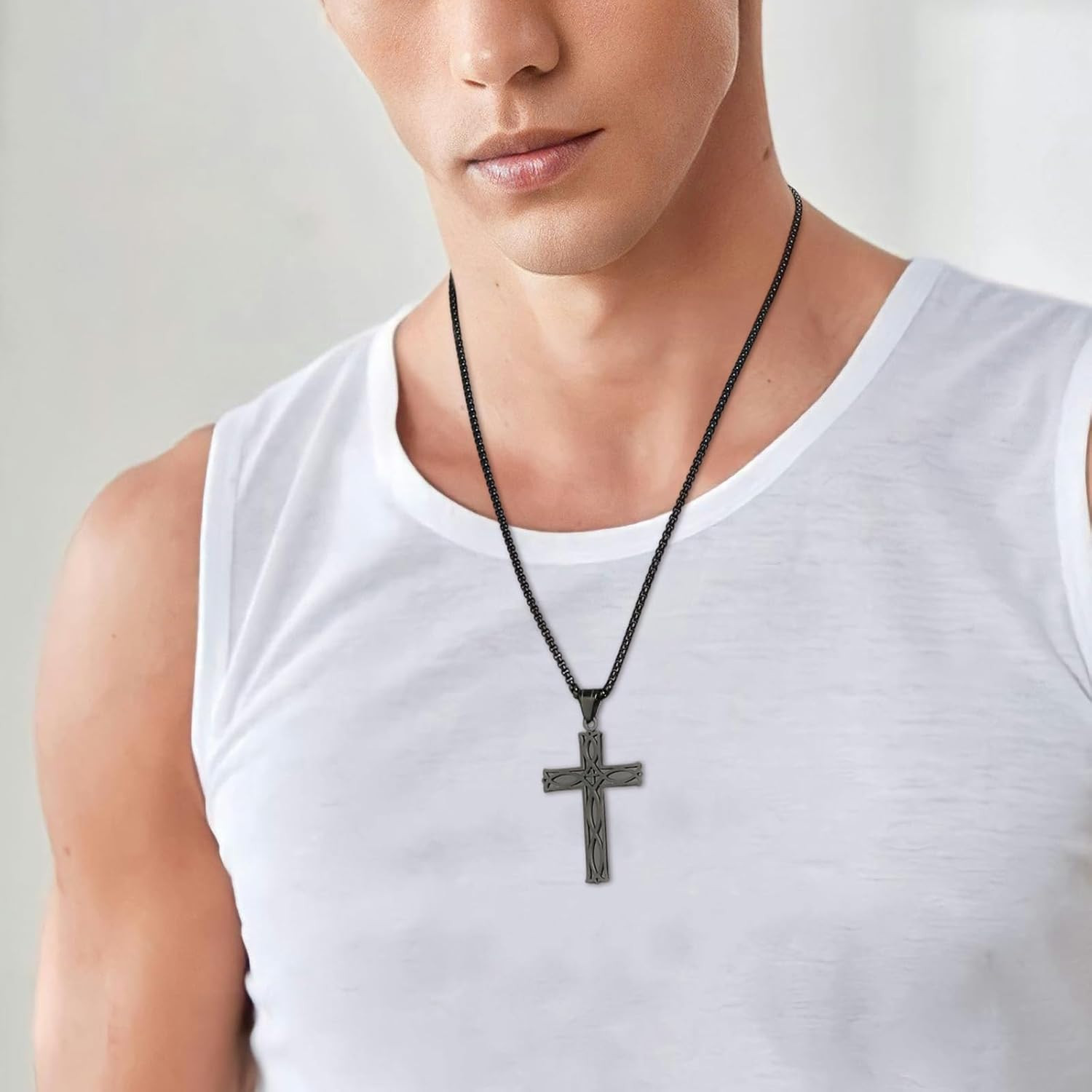 Men’S Stainless Steel Infinity Celtic Cross Irish Knot Pendant Necklace, 22+2″ L