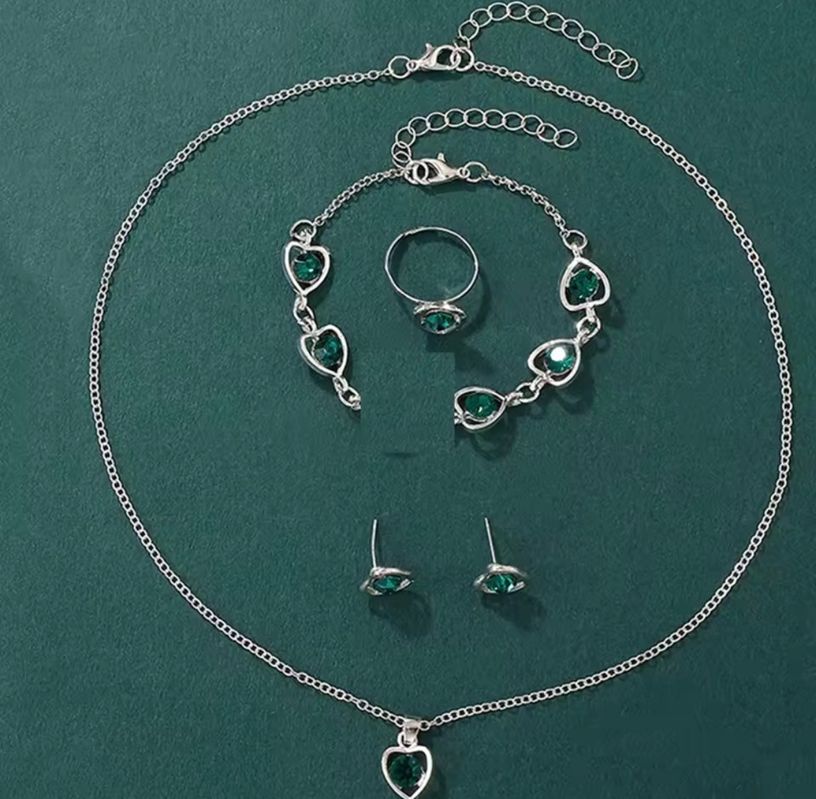 Jewelry set Rhinestone Ring Necklace Earring Quartz WristWatch Gift for Girl