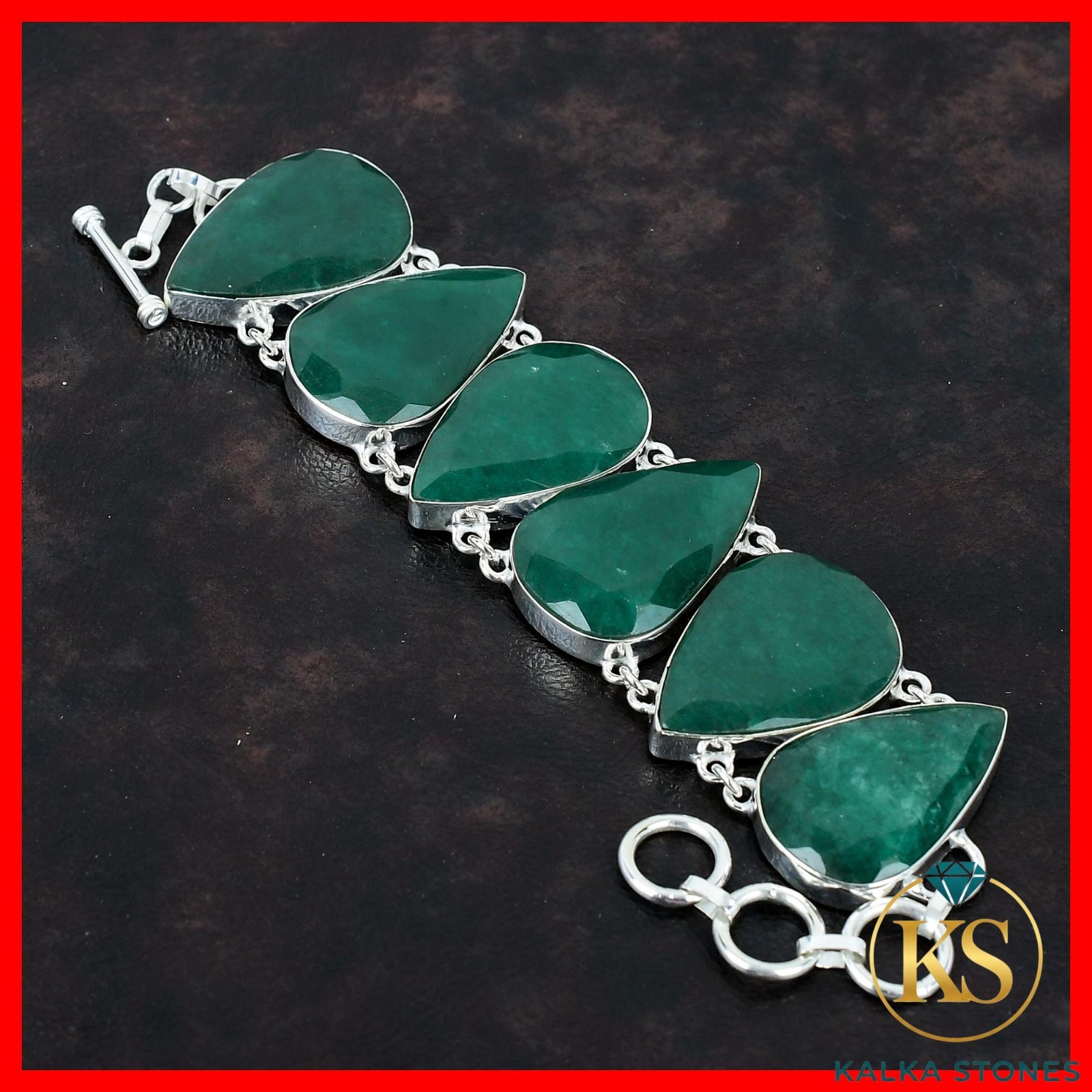 Zambian Emrald Gemstone Chain Anniversary Elegant Bracelet 925 Sterling Silver