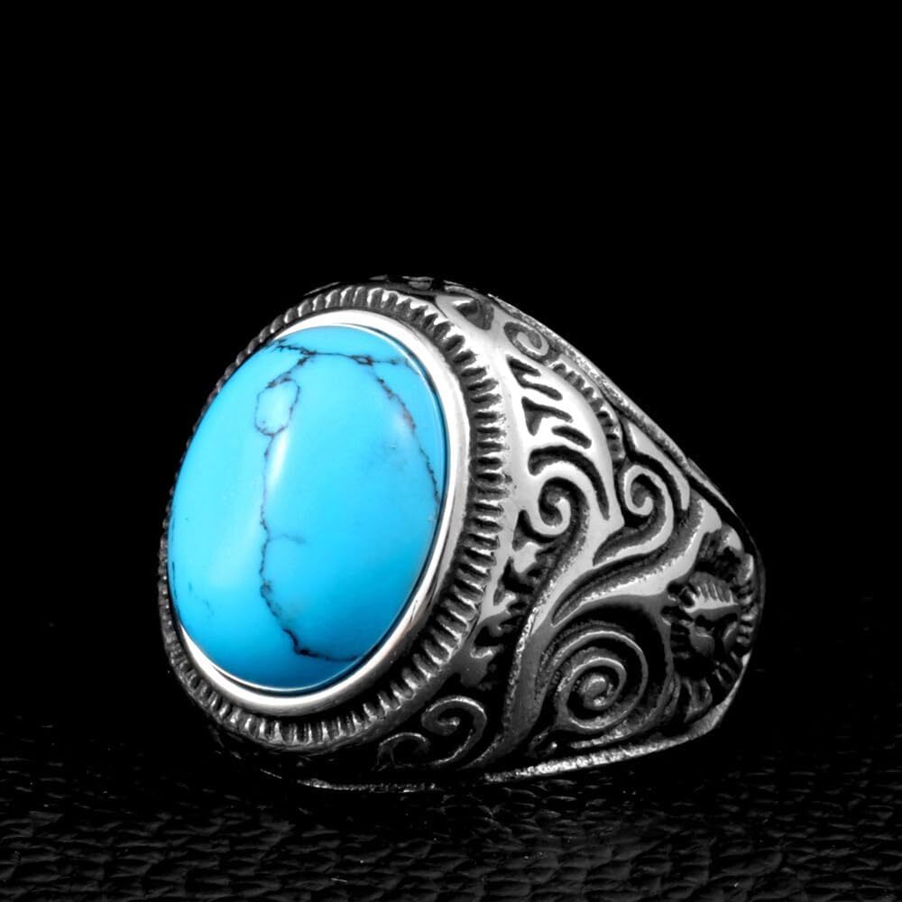 Stainless Steel Retro Tiger Eye Stone Ring,Black Onyx Oval More Color Stone Ring