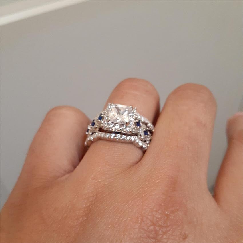 5C 3PC Diamond Simulated Wedding Engagement Ring Set Womens Bridal Set Size 5-9