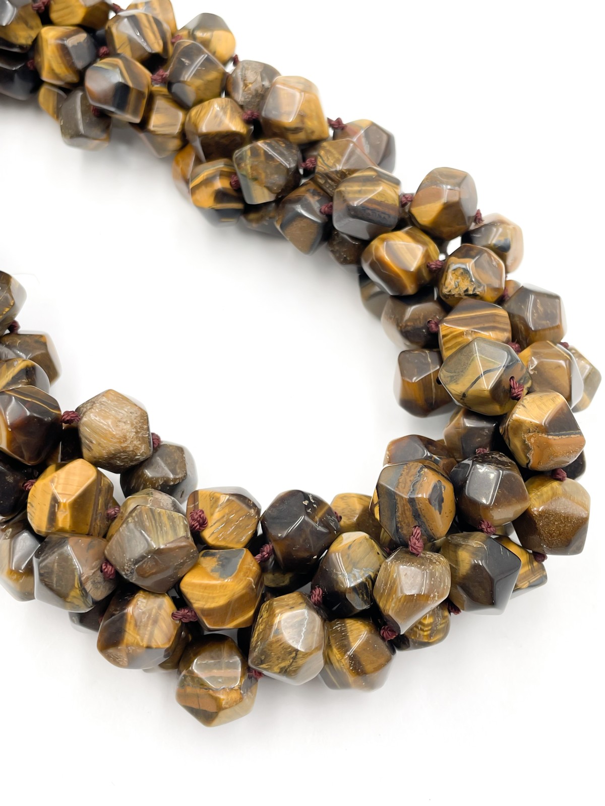 Natural Yellow Tiger Eye Smooth Faceted Nugget Chunks Approx. 10-15mm 64″ Strand