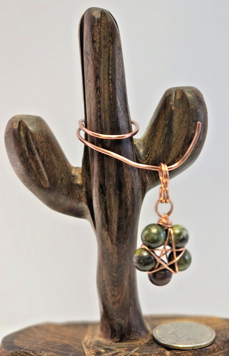 Copper Wire Wrapped 5-Point Star Pendant with Dragon’s Blood Jasper 8mm Beads