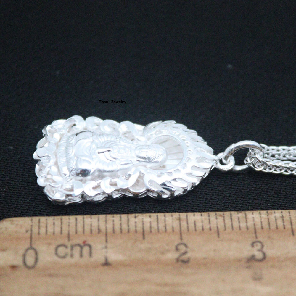 Pure S999 Sterling Silver Pendant Women Men Flame Guanyin Pendant 4-5g 30*14mm