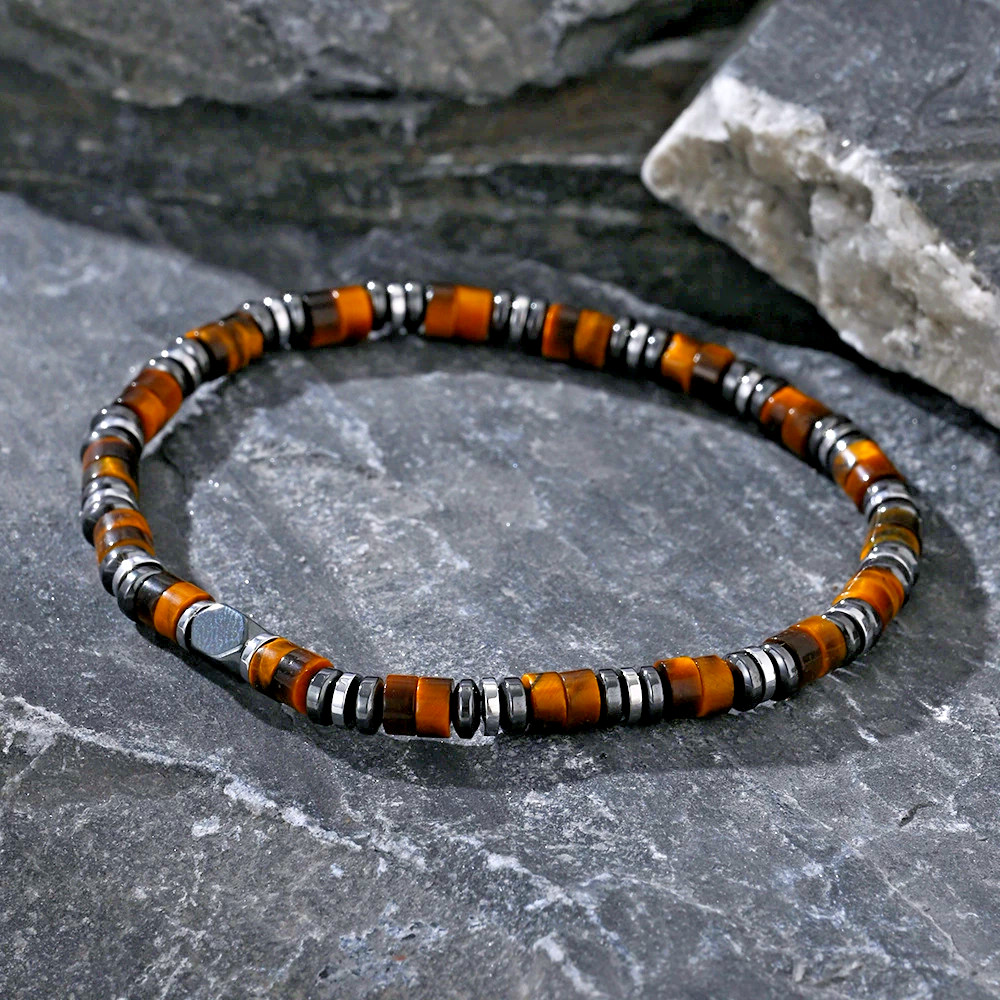 Tiger Eye Hematite Beads Stretch Men’s Bracelet Protection Strength Luck Attract