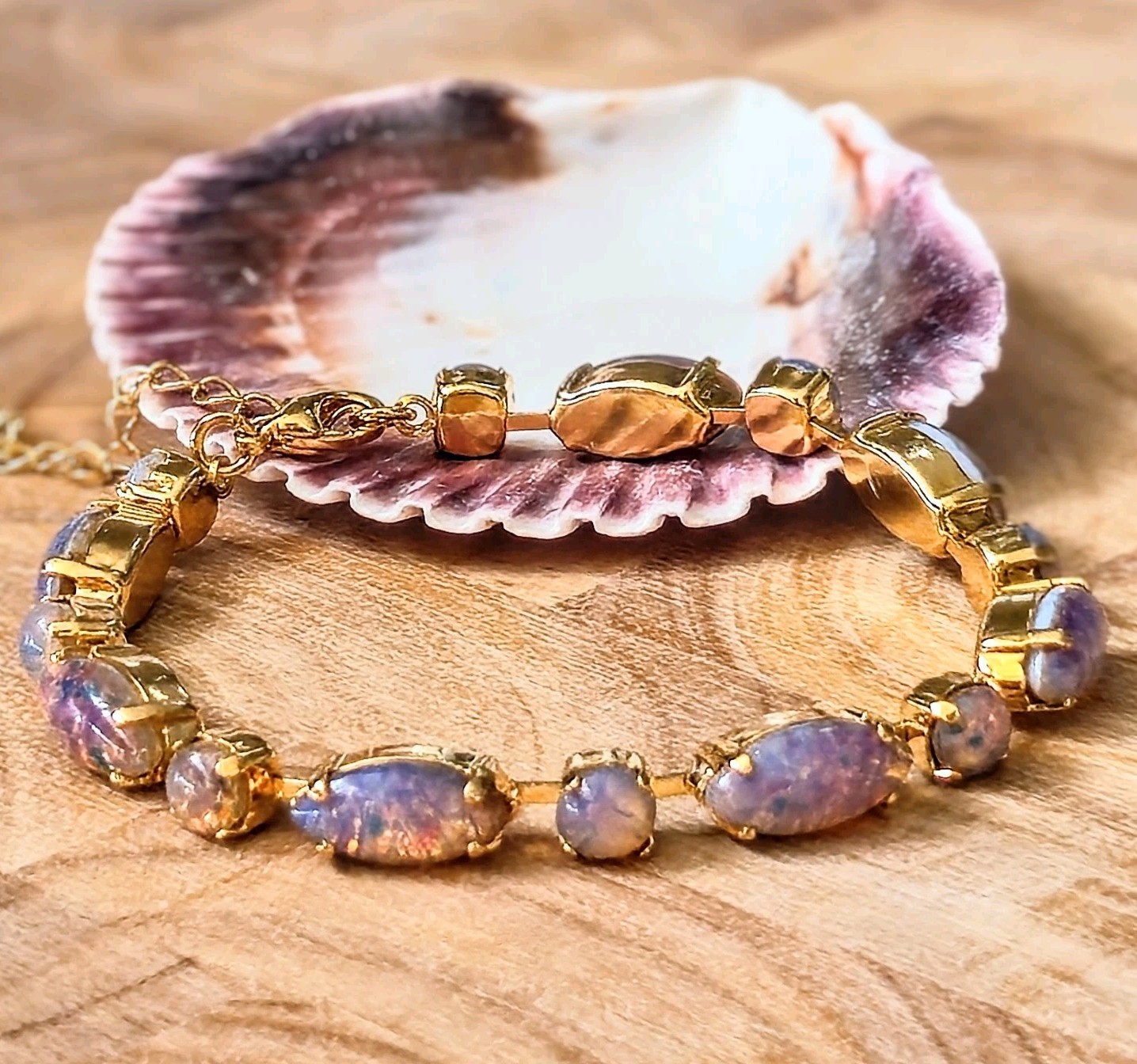 Pink Fire Opal Czech Glass In Classic Statement Tennis Gold Plated Bracelet
