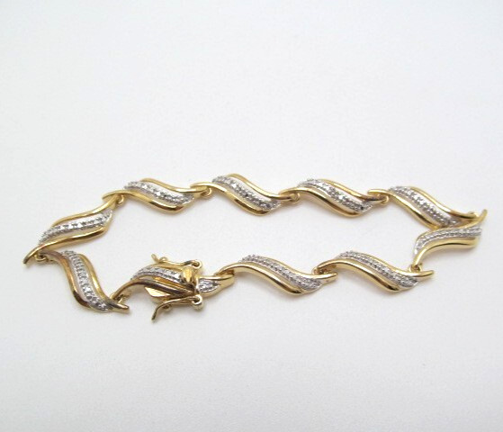 925 Sterling Silver Yellow Gold Wash Diamond Curved Tennis Bracelet 7.25 In
