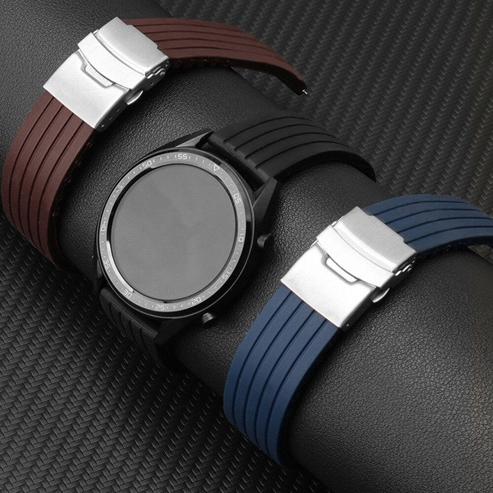 Silicone Rubber Watch Strap Band Waterproof Deployment Clasp 16 18 20 22 24MM