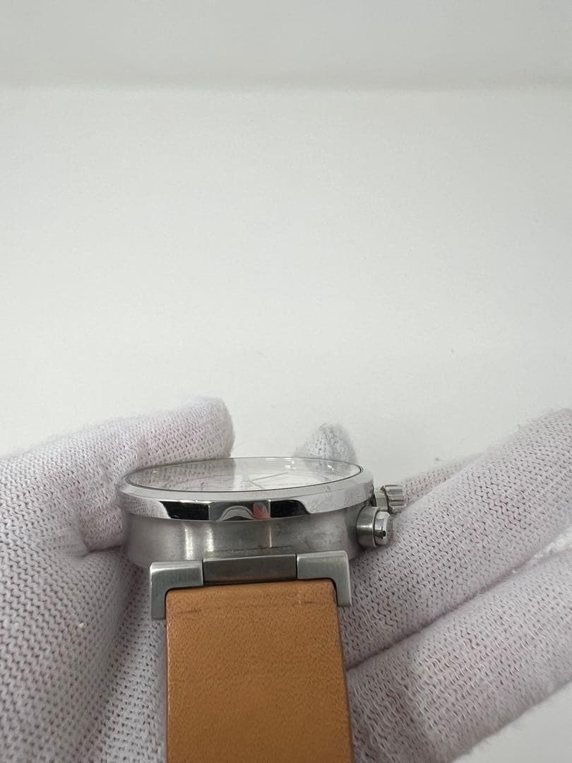 ISSEY MIYAKE W Chronograph White Dial Camel Leather Watch Running Genuine Band