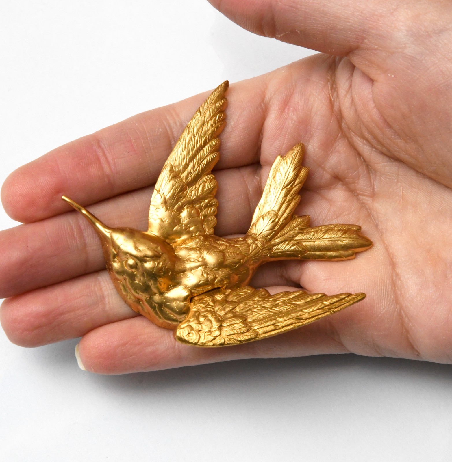 GIGANTIC 3D Hummingbird Brass Stamping Vintage Miriam Haskell Bird Brooch Parts