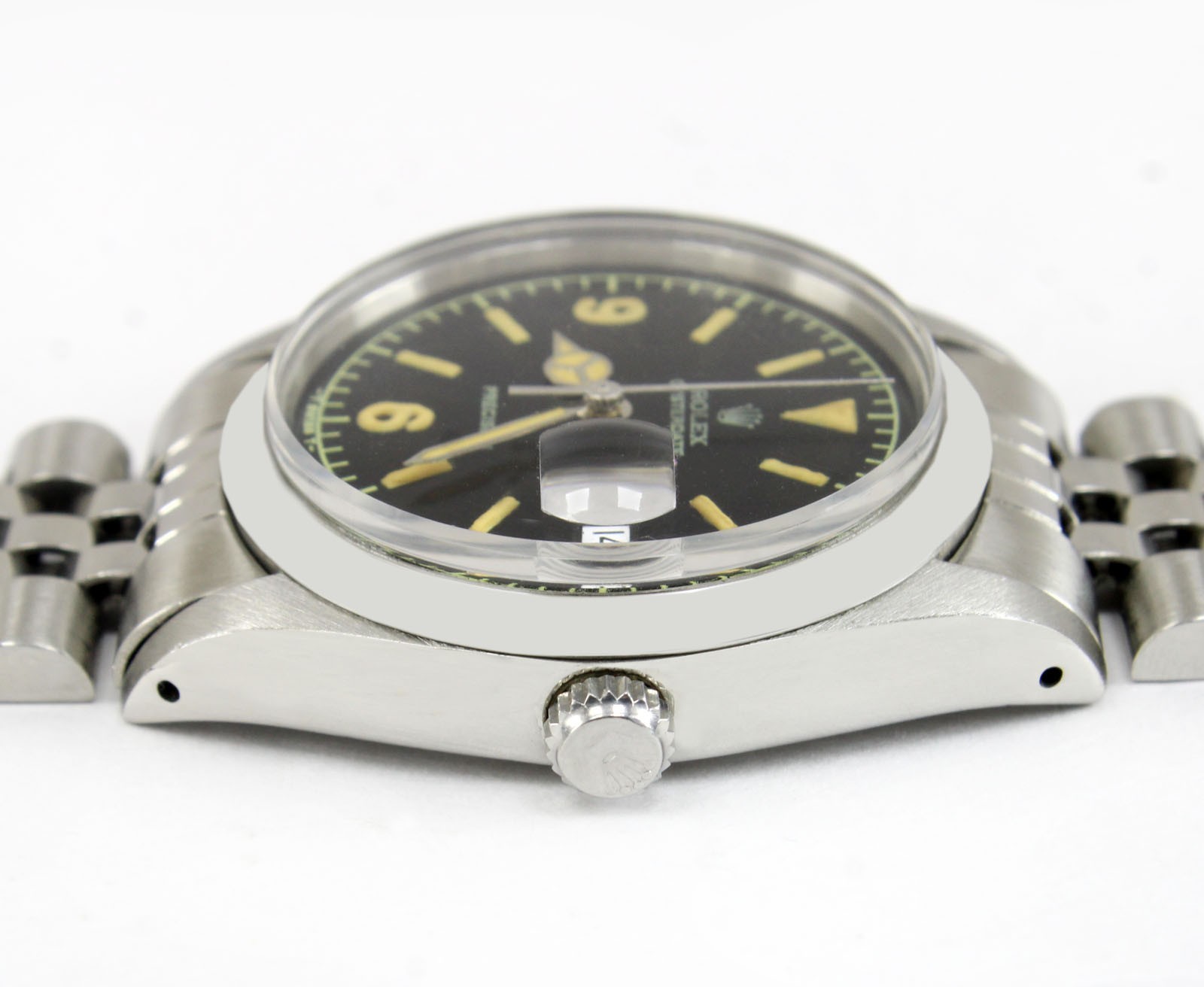 Vintage Rolex Oysterdate Precision Black Dial 34mm Men Steel Watch Ref 6694