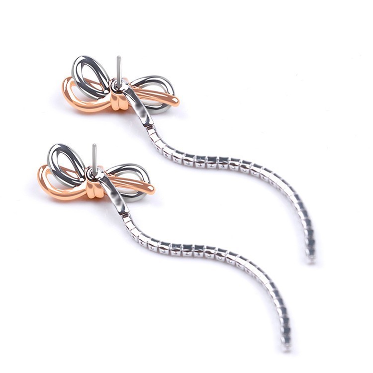 Elegant Women’s Long Dangle Earrings with Swarovski Crystal-studded Bows