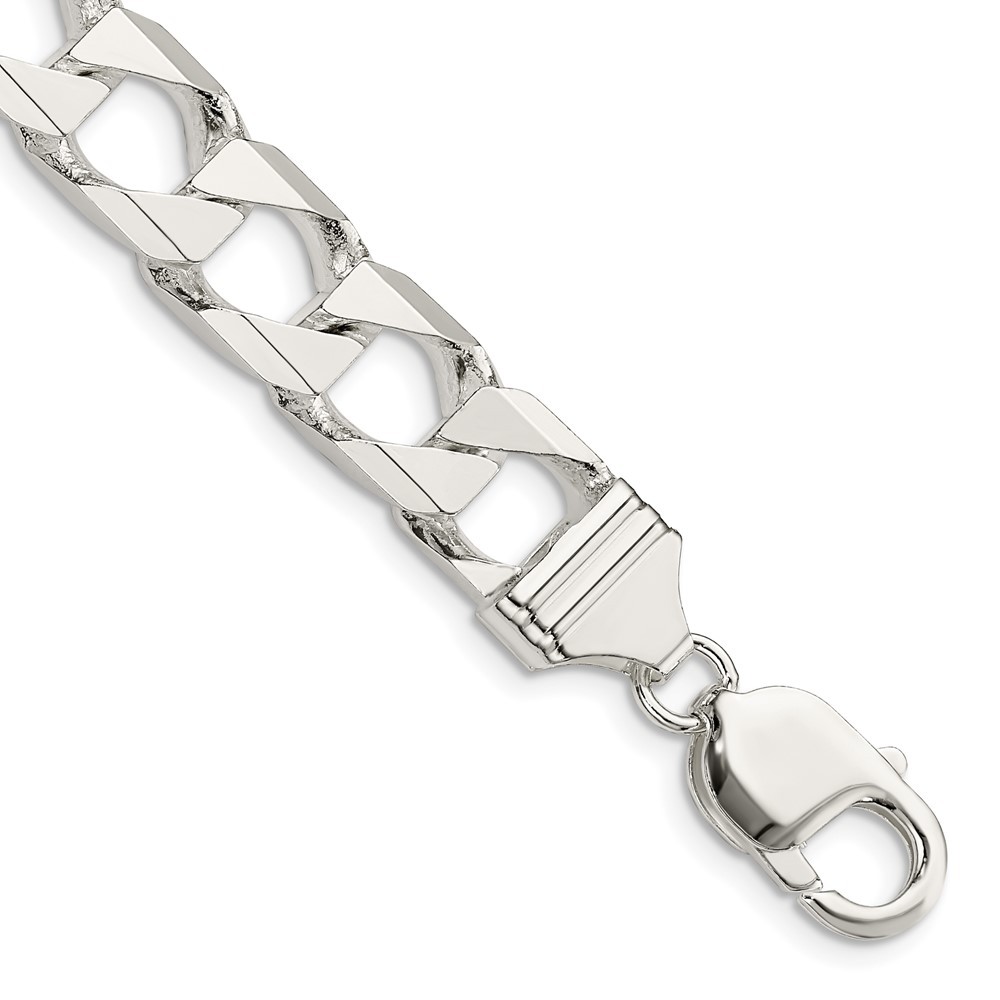 925 Sterling Silver 10.3mm Diamond-cut Square Curb Chain Bracelet 8″
