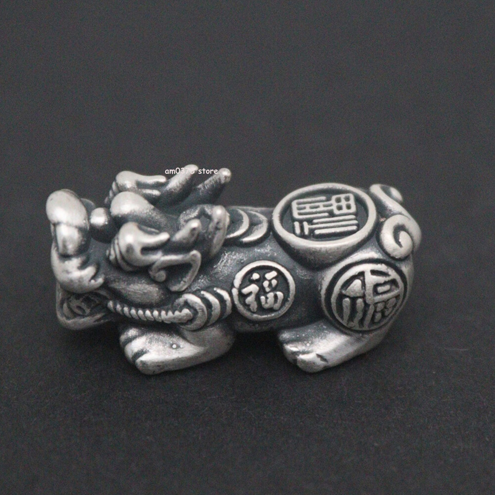 Pure 999 Fine Silver Pendant Blessing Lucky Dragon Pixiu Bead Accessory 1.1inch