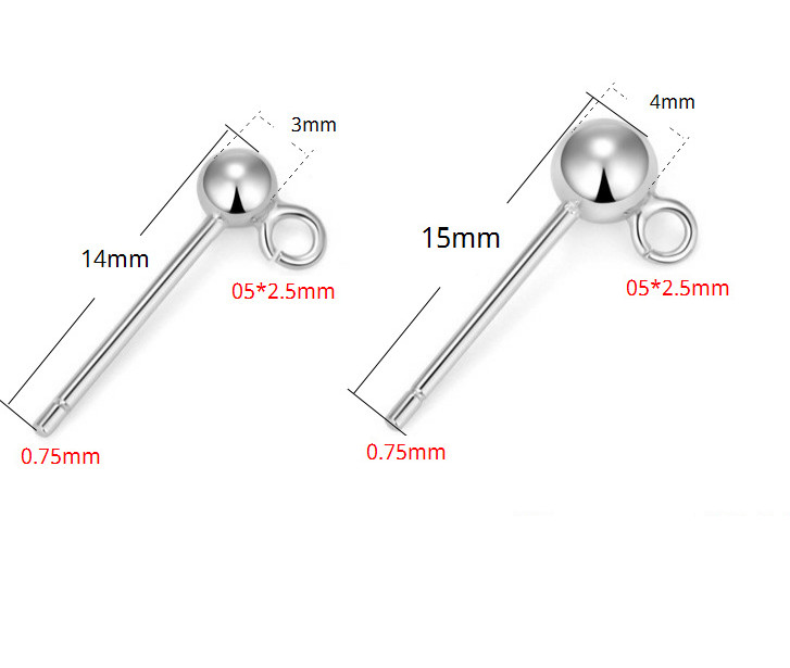 925 Sterling Silver Earring Post Pin Ball Open Ring Ear Stud DIY Finding Jewelry