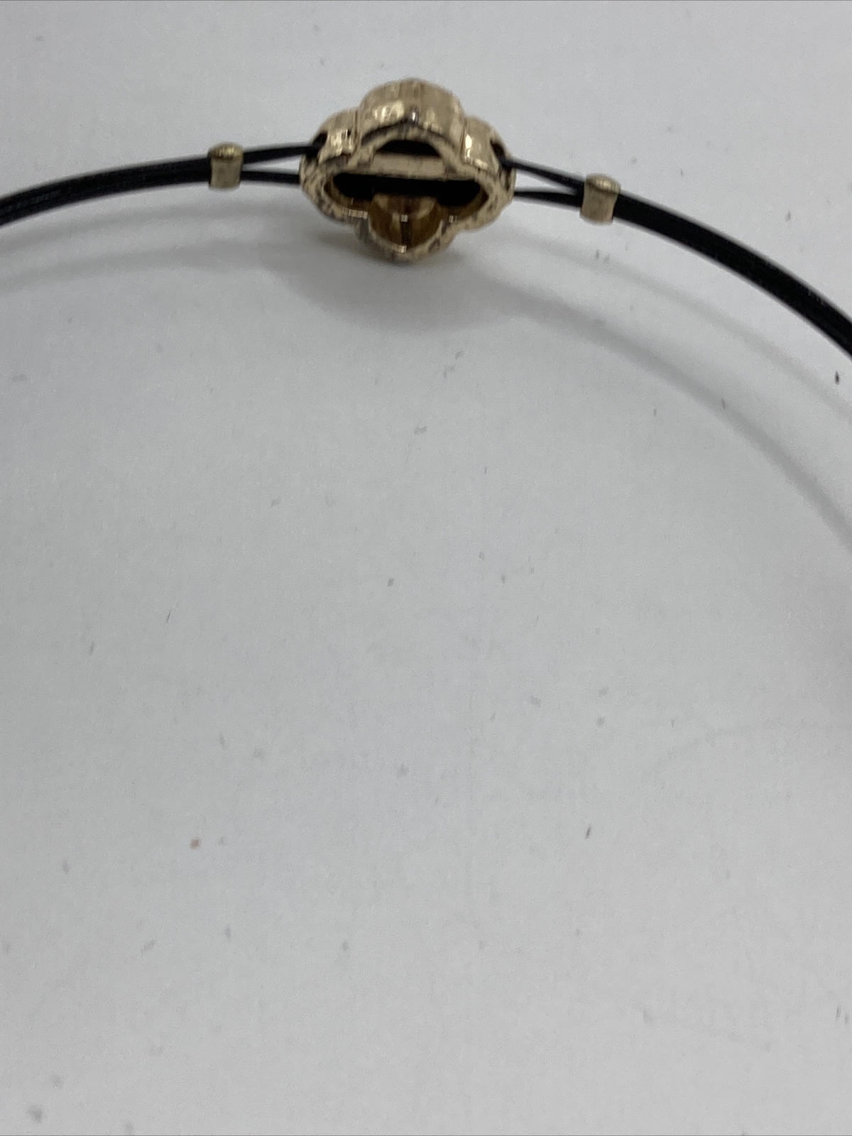 Green Enamel Clover Black Coated Wire Gold TOne Clear Crystal Bangle Bracelet