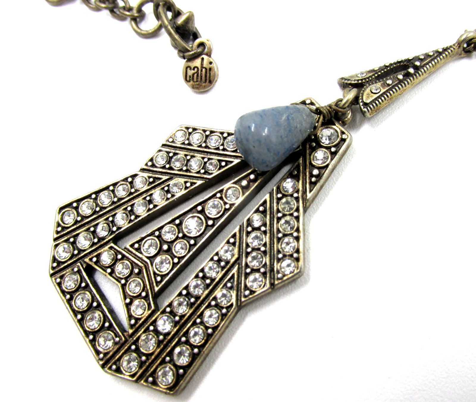 Art Deco Inspired Signed Cabi Speakeasy Pendant Necklace Rhinestones Glass Stone