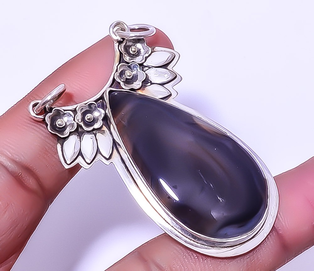 Botswana Agate Gemstone 925 Sterling Silver Handmade Designer Pendant 2.34″ A330