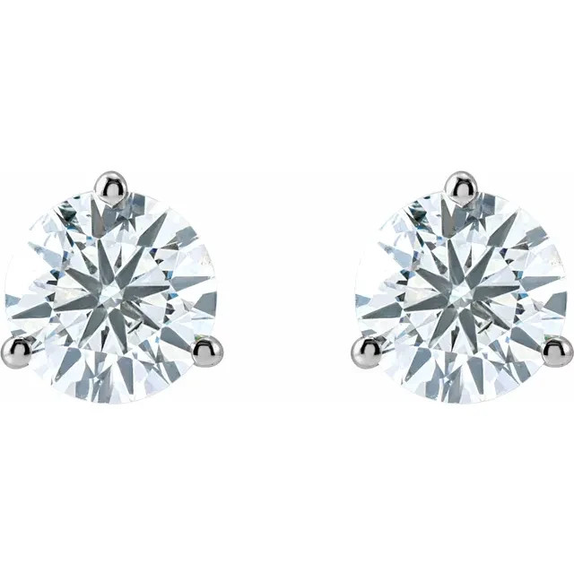 2 CT TW Lab Created Diamond 14kt White Gold Stud Earrings F+ VS+ 3 Prong