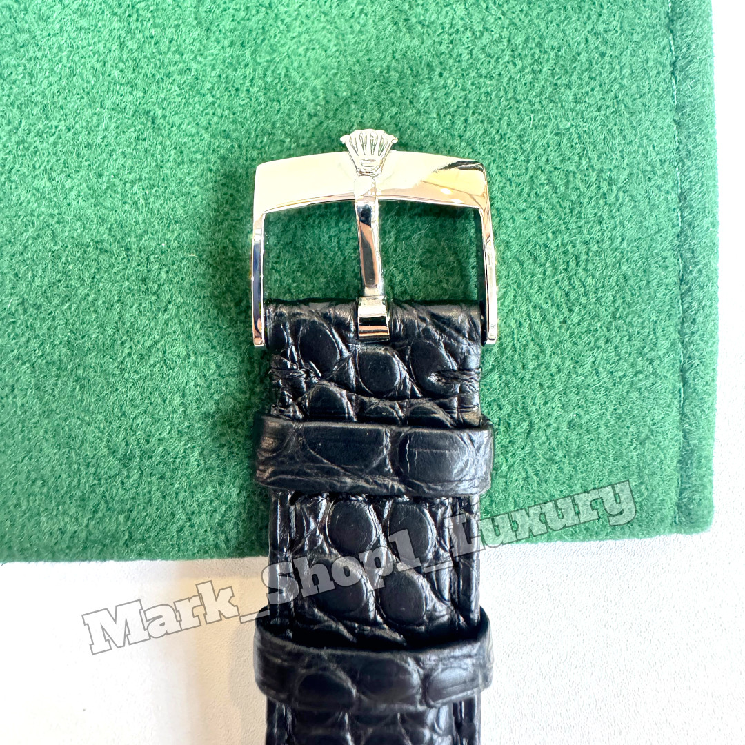 ROLEX Black Crocodile Leather Watch Band Rolex Silver Buckle 19-16mm NOS Vintage