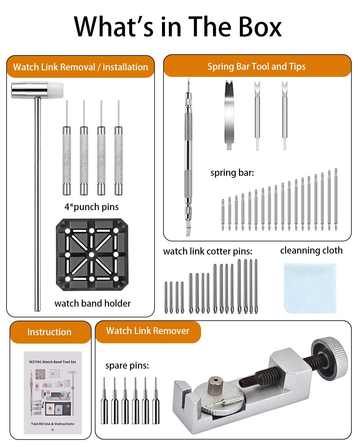 EasyTime Watch Link Removal Kit 108 Spring Bars 20 Link Pins Strap Adjustment