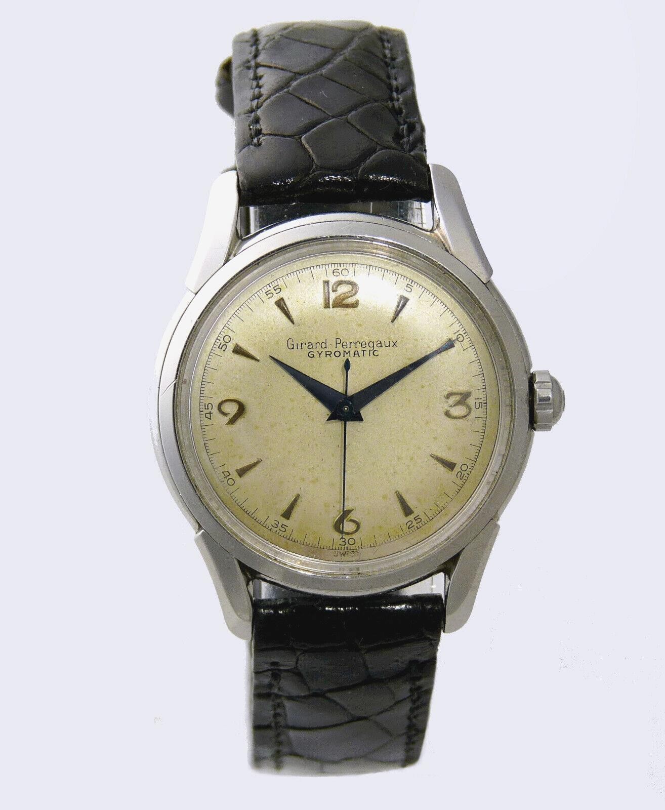 GIRARD-PERREGAUX Gyromatic Stainless Steel. Watch Automatic Gun Metal Blue Hands