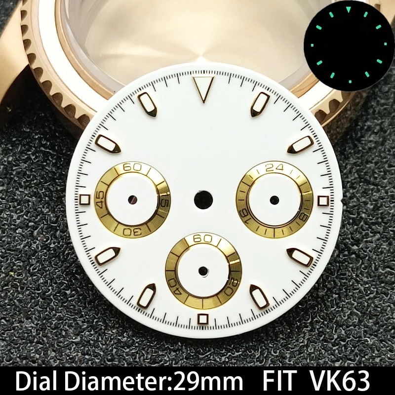 29mm Watch Dial Green Luminous High Quality For VK63 Quartz Movement Accessories
