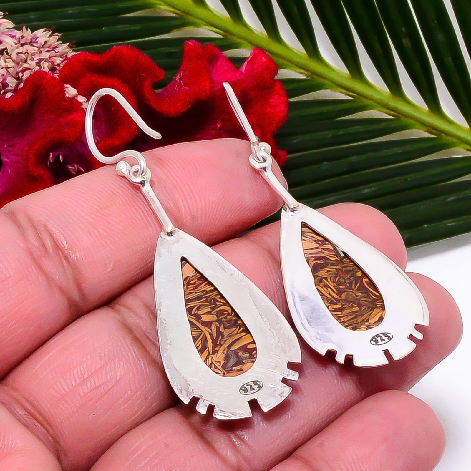 Natural Mariam Jasper Designer Handmade 925 Sterling Silver Earring 2.15″ Sku17