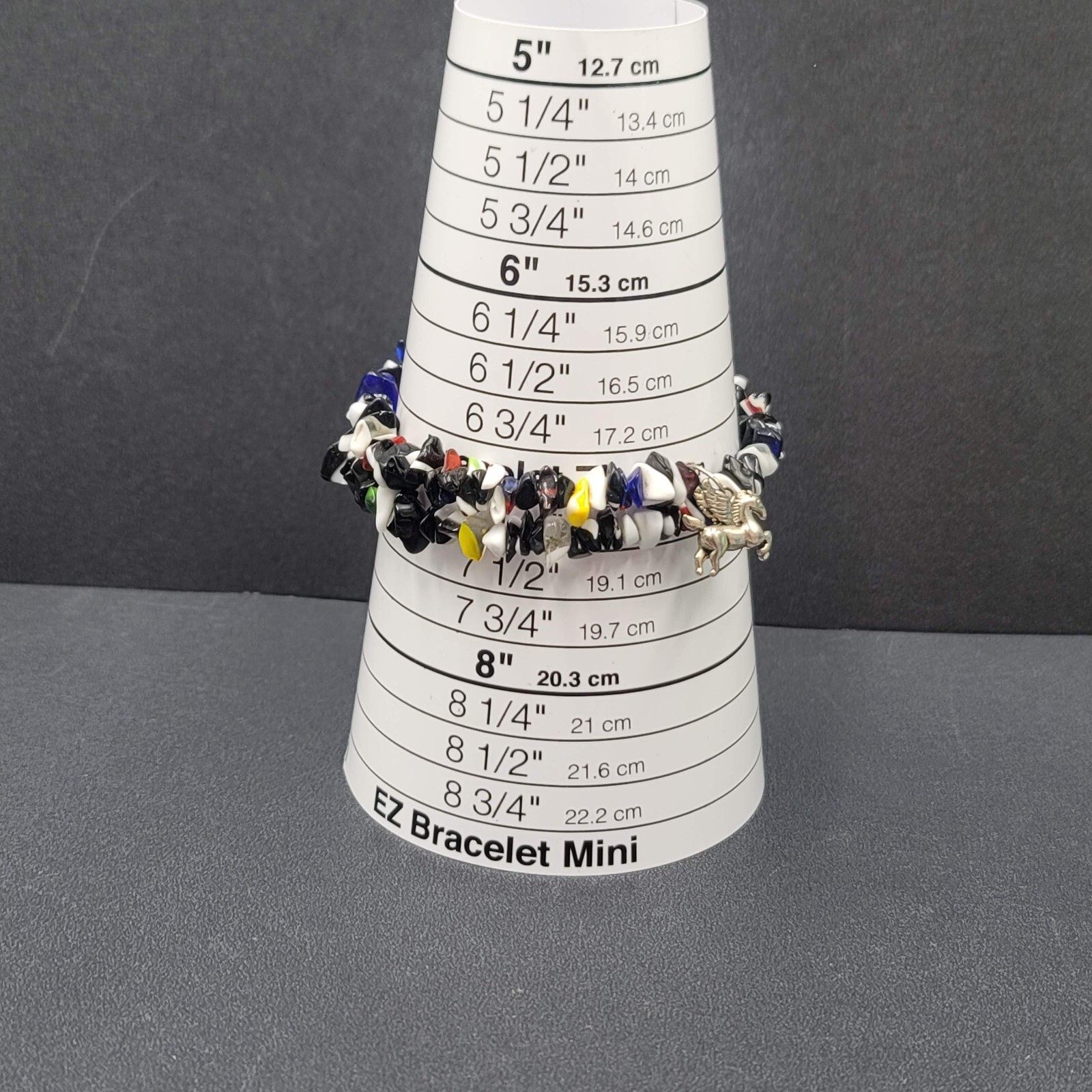 Memory Wire Bracelet Black White Yellow Red Art Glass Beads Pegasus Charm