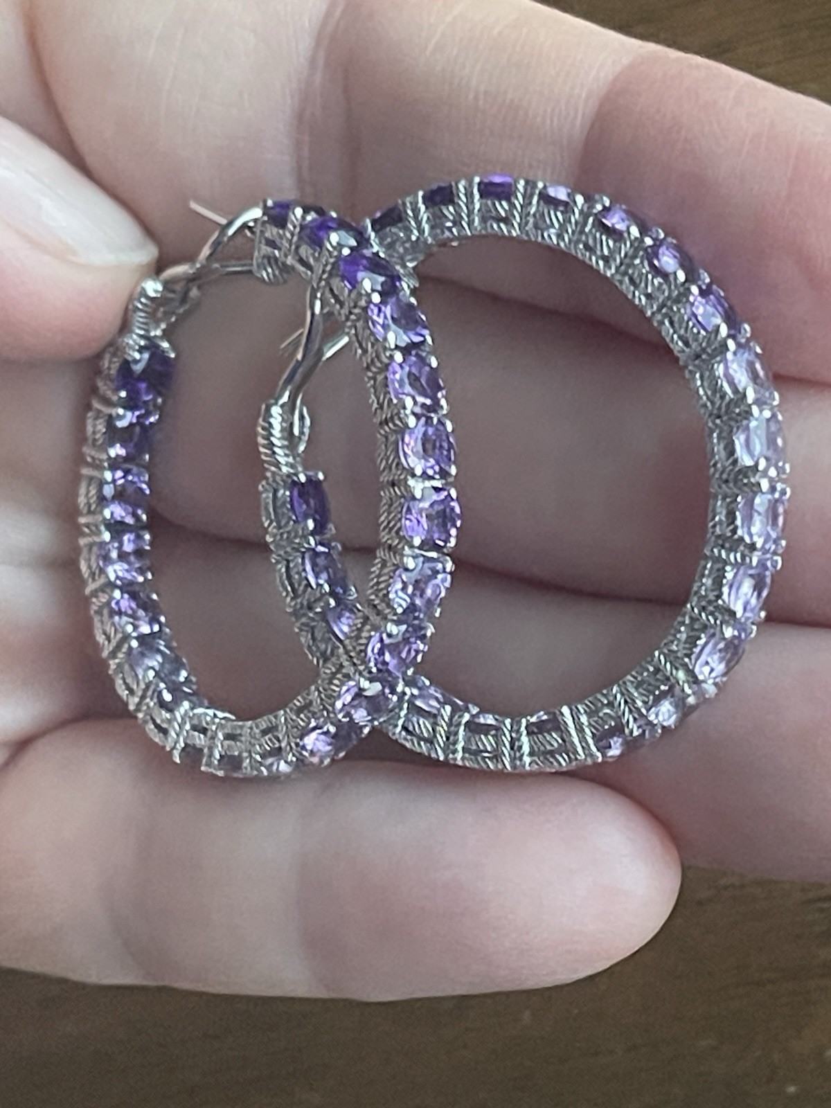 JUDITH RIPKA 925 SILVER Ombré Purple Amethyst Hoop EARRINGS