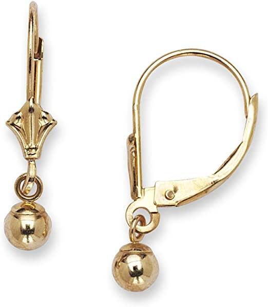 14k Yellow or White Gold Dangling Shiny Polished 5mm-8mm Ball Lever Back