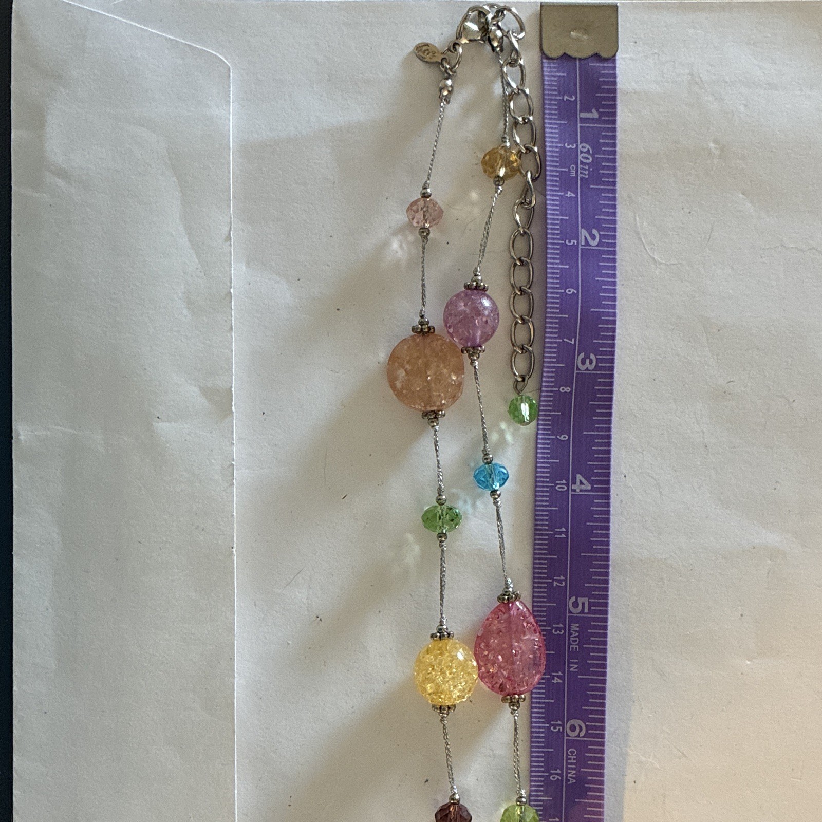 Premier Designs Multicolor Crackle Bead Necklace Rainbow Station Long 38”