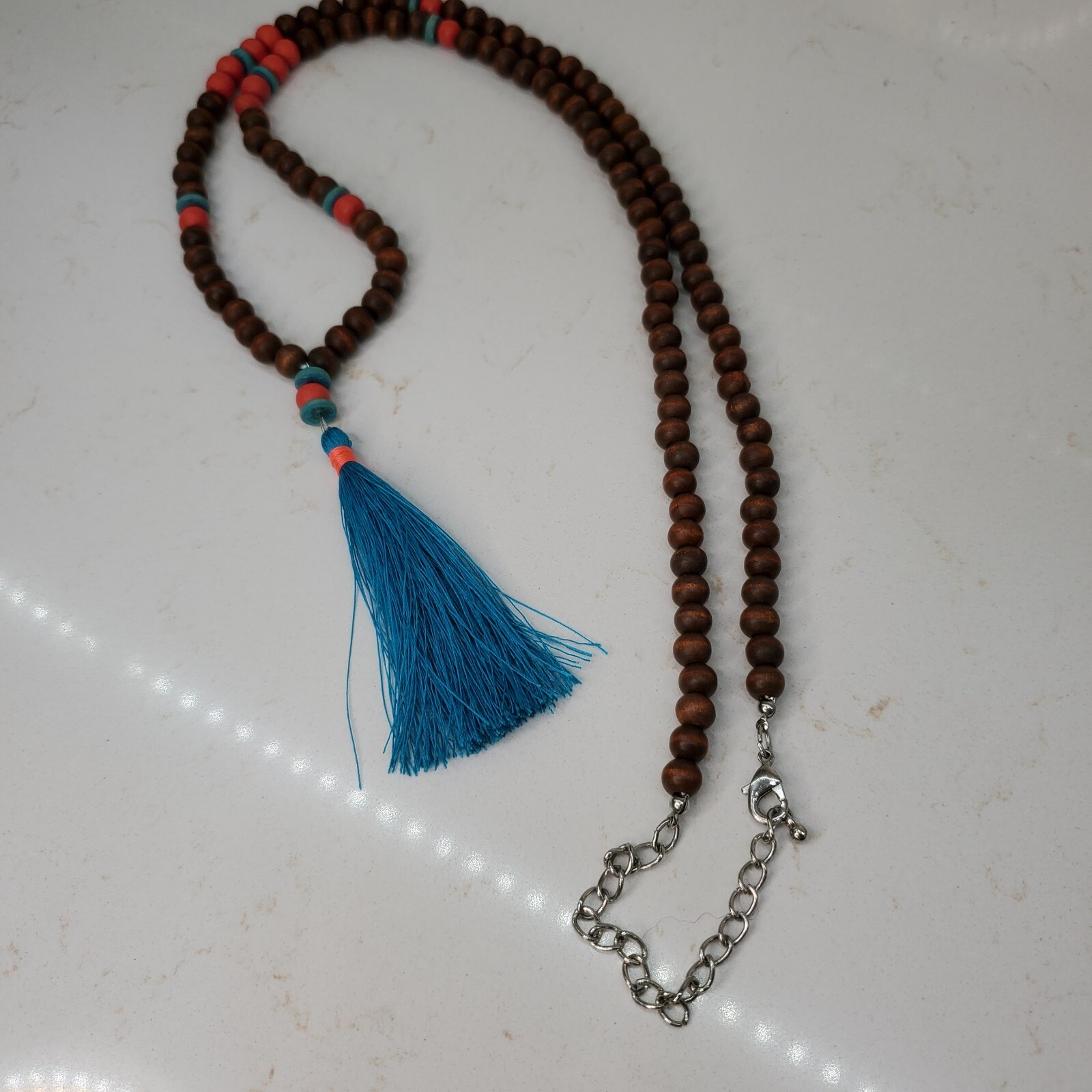 6 Beaded Tassel Necklaces – Wood & Faux Turquoise & Bone & Shell Multicolor Long
