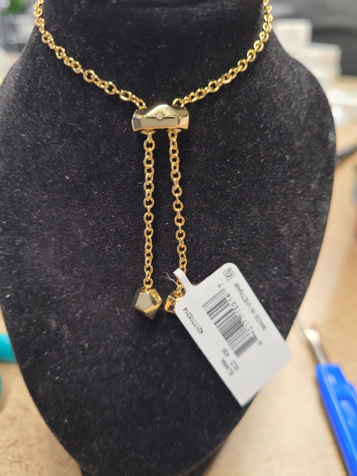 Kendra Scott Elaina Bracelet Rose Gold Adjustable Slider Oval Navy Blue Stone