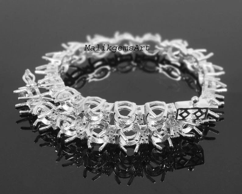 Semi Mount Bracelet 925 Sterling Silver 5X5 MM Round & CZ Blank Stone Bracelet